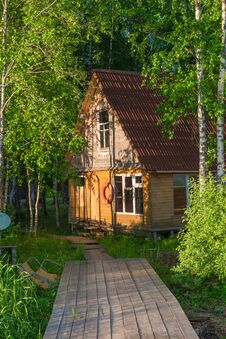 Old Wooden Fisherman`s House On The Lake Stock Photo
