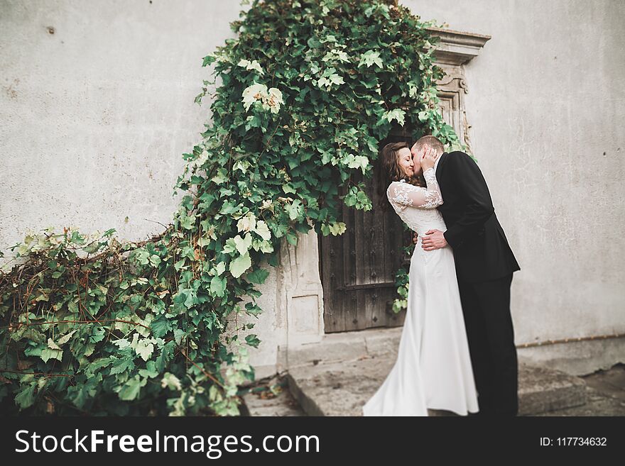 Sensual Married Couple, Valentines Hugging In Front Of Old Slavic Castle