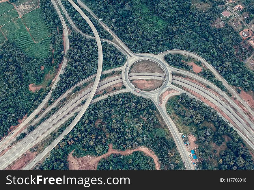 Aerial Photo of Road and Green Trees
