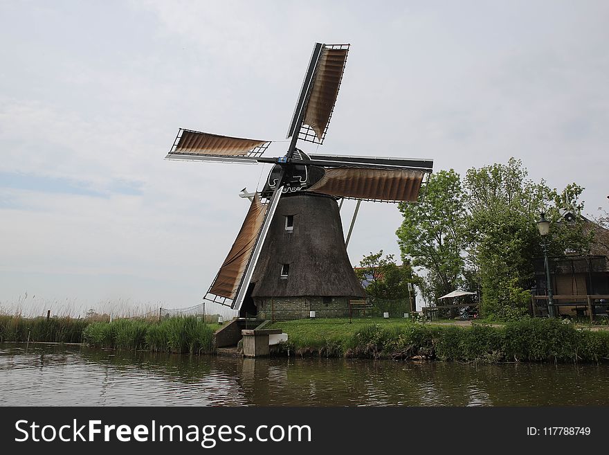 Windmill, Mill, Waterway, Building