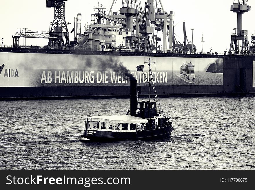 Water Transportation, Ship, Black And White, Tugboat