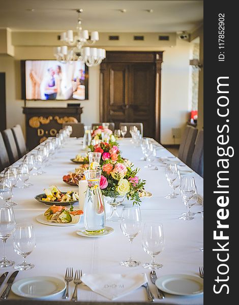 Empty Clear Wine Glass Lot on Table