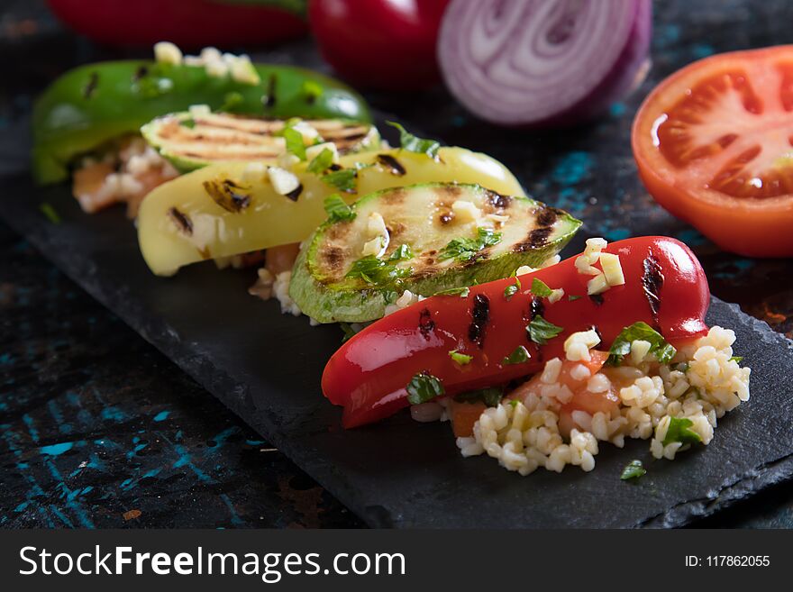 Grilled Red, Green And Yellow Peppers