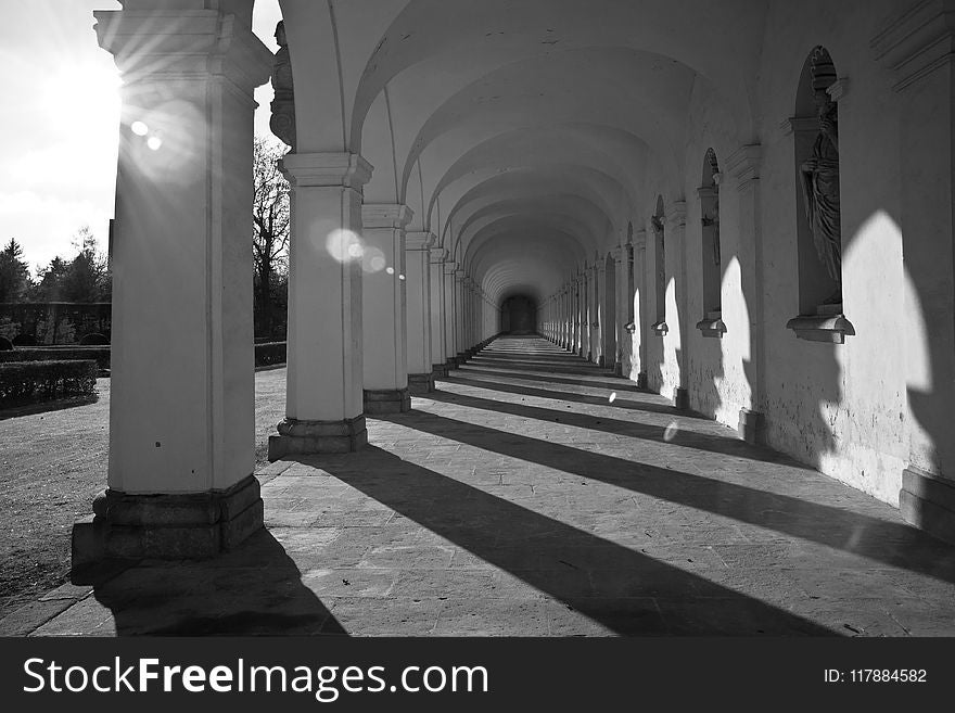 White, Arch, Black And White, Column