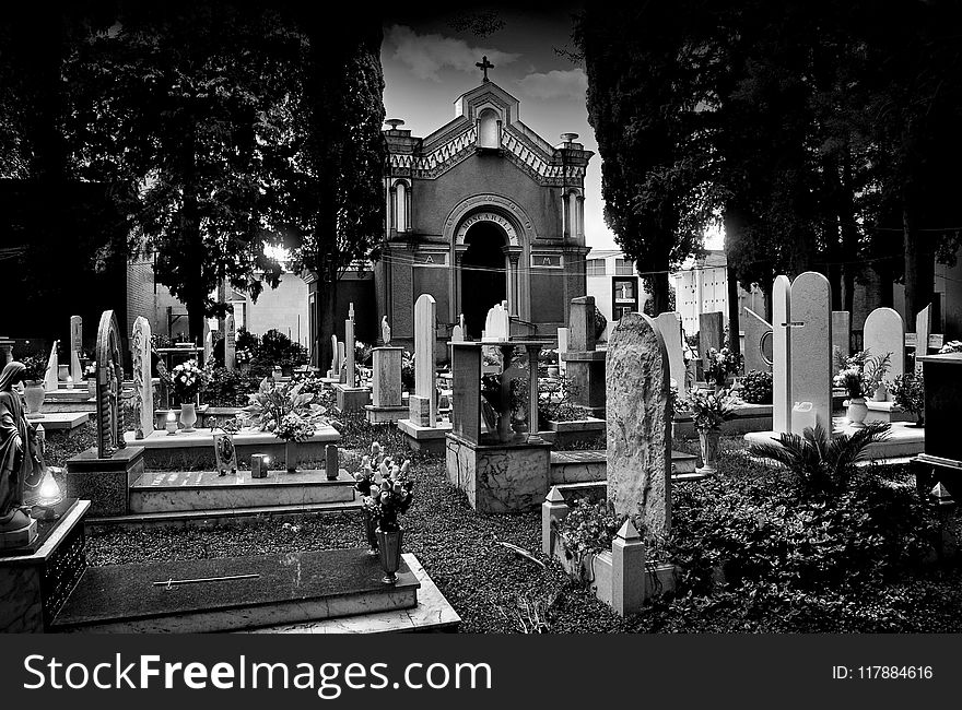 Black And White, Monochrome Photography, Cemetery, Photography