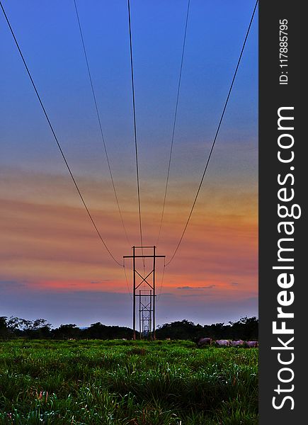 Sky, Overhead Power Line, Transmission Tower, Horizon