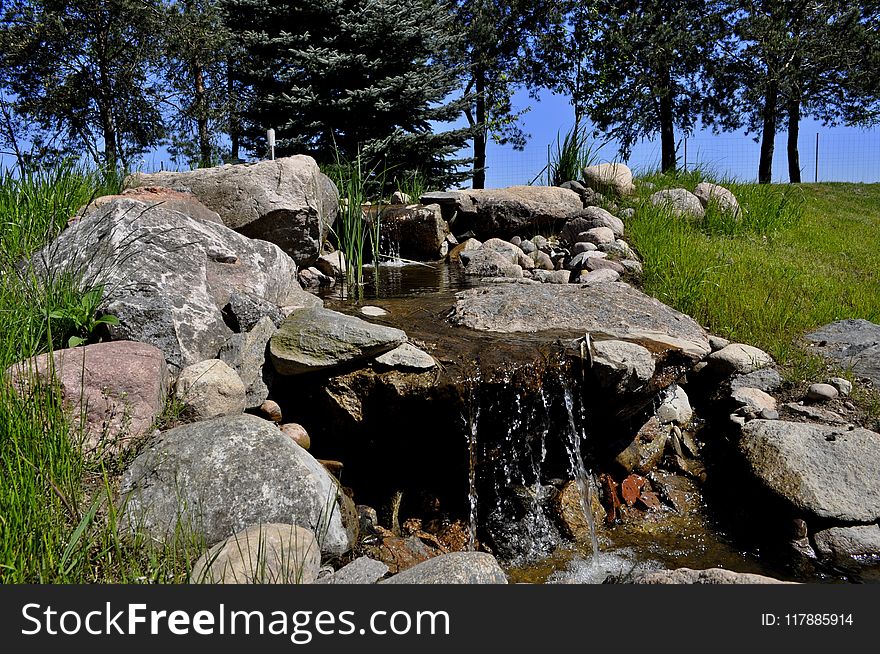 Water, Rock, Boulder, Pond