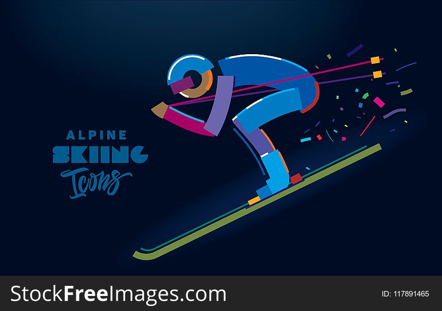Alpine skiing. Stylized skier