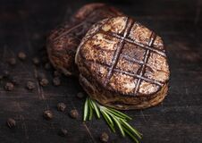 Grilled Juicy Beef Pork Steak Slice On Wood Royalty Free Stock Image
