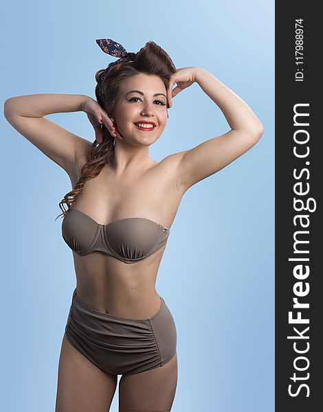 Woman Wearing Brown Bikini Set