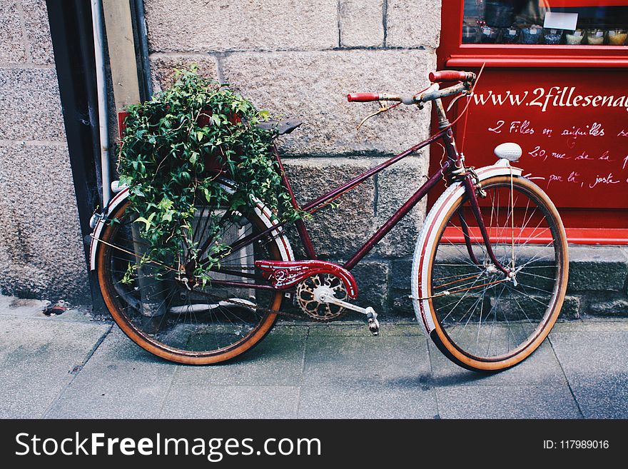 Red Mountain Bicycle in Front of Gray Wall