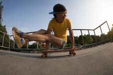 Woman Practicing Yoga Bakasana Crane Pose On Skateboard At Skatepark Ramp Royalty Free Stock Images Woman Practicing Yoga Bakasana Crane Pose On Skateboard At Skatepark Ramp Royalty Free Stock Images