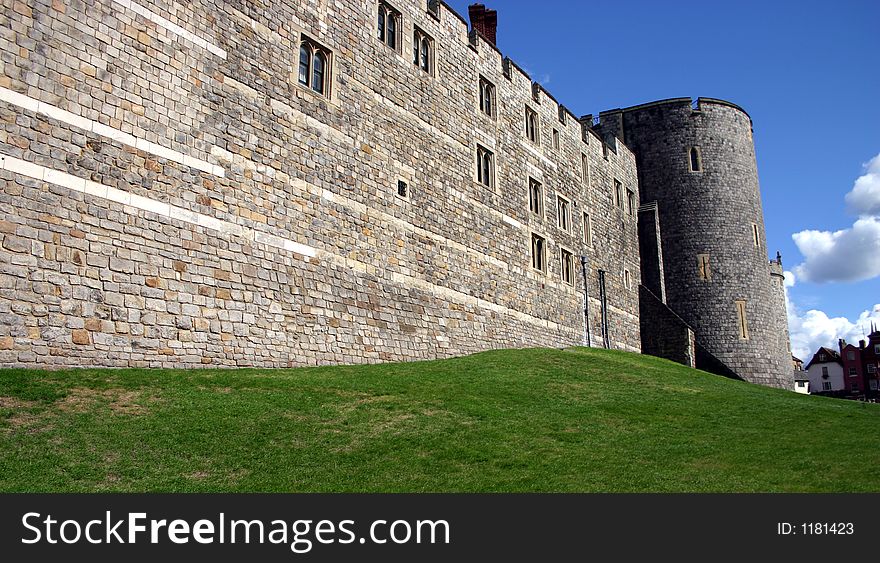 Imposing walls of Windsor Castle, seat of the Royal Family