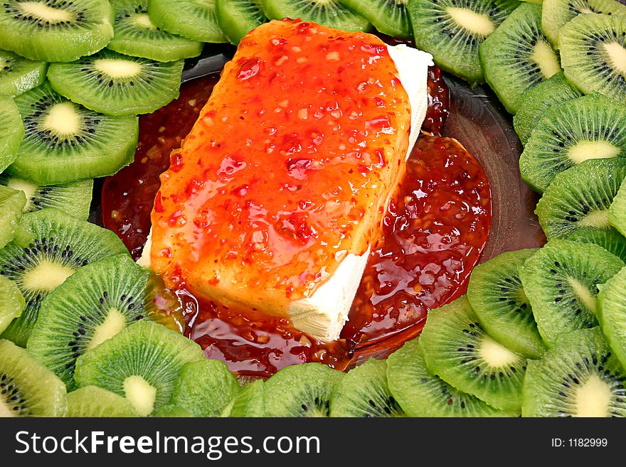 Kiwifruit platter with chilly sauce. Kiwifruit platter with chilly sauce