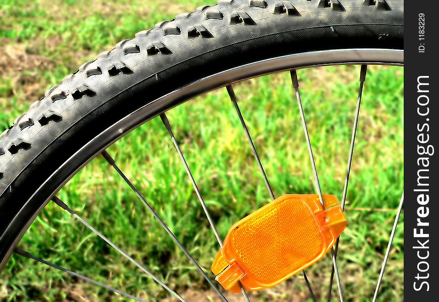 Bike tire in the grass