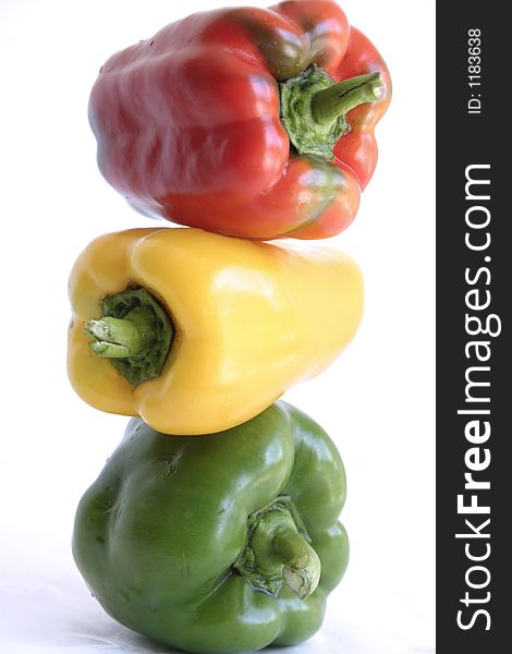 Stack of red, yellow and green peppers. Stack of red, yellow and green peppers