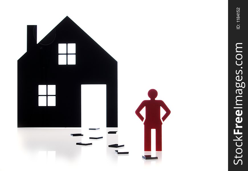 Isolated home and one red people sign on white background. Isolated home and one red people sign on white background