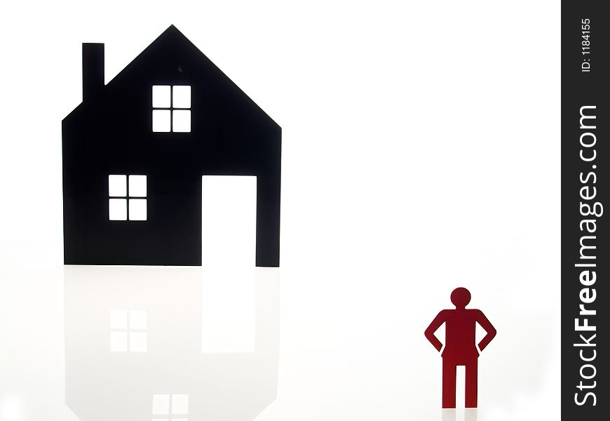 Isolated home and one red people sign on white background. Isolated home and one red people sign on white background