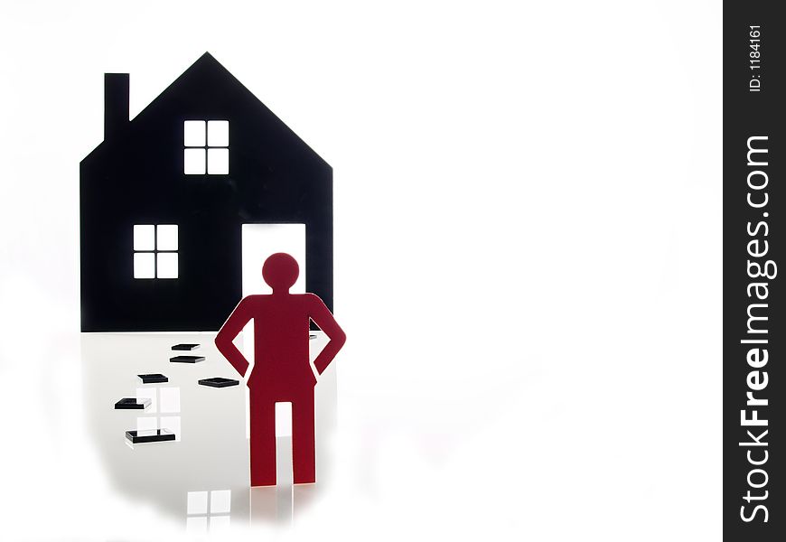 Isolated home and  one red people sign on white background. Isolated home and  one red people sign on white background