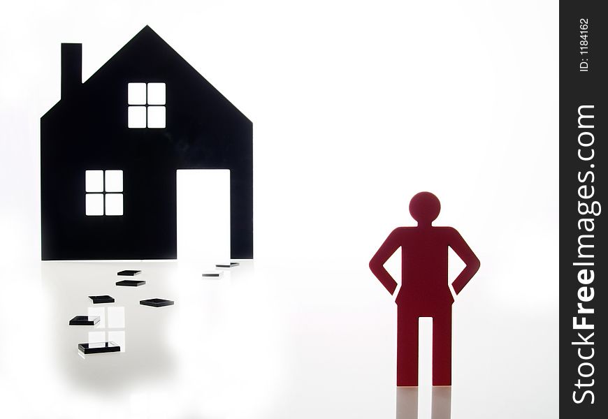 Isolated home and  one red people sign on white background. Isolated home and  one red people sign on white background