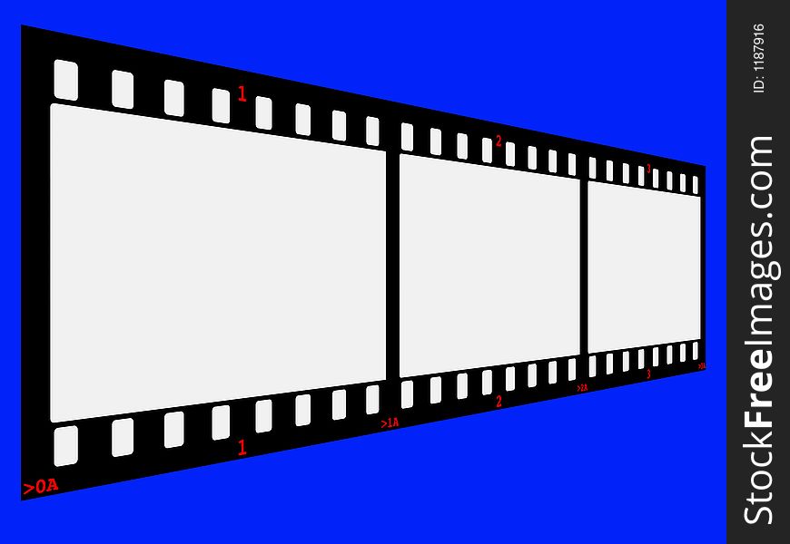 Three Frames of Film at Angle with Frame Numbers in Red