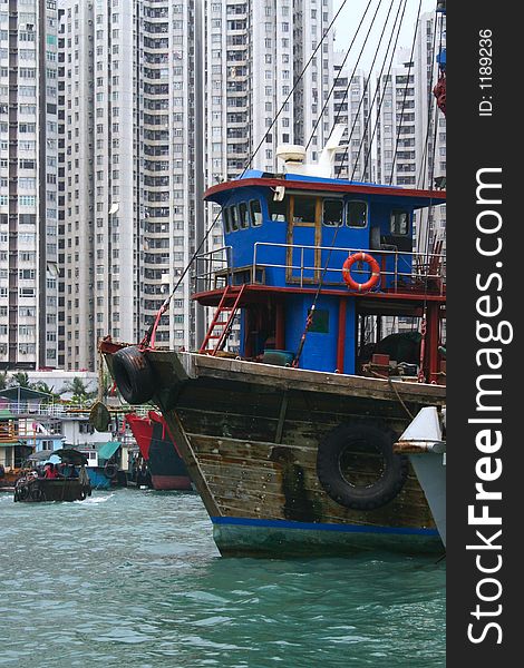 Fishing ship in Hong Kong harbor. Fishing ship in Hong Kong harbor