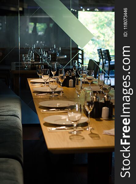 Empty Glasses In Restaurant, Table Setting