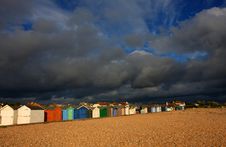 Beach Huts With Stormy Sky Stock Images Beach Huts With Stormy Sky Stock Images