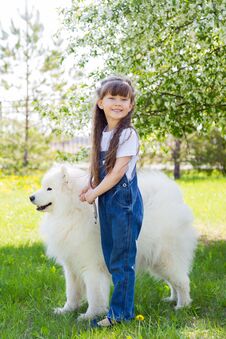 Little Girl With A Big White Dog In The Park. Royalty Free Stock Photos Little Girl With A Big White Dog In The Park. Royalty Free Stock Photos