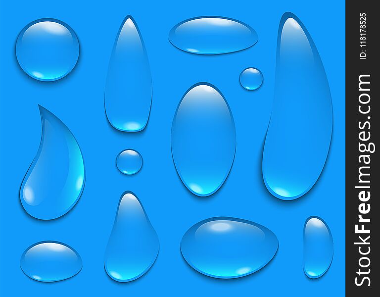 Creative vector illustration of pure clear water rain drops isolated on transparent background. Realistic clear vapor