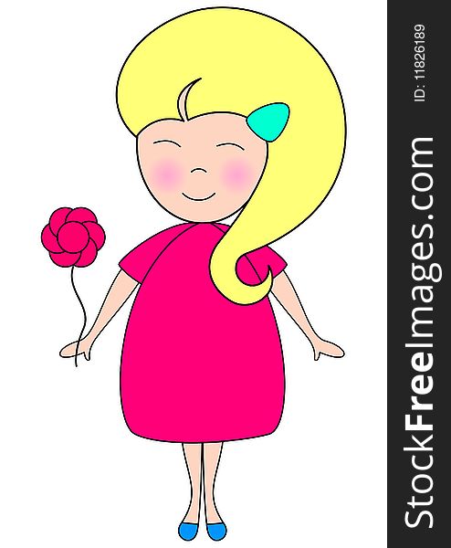 Cartoon character Smiling baby with flower squinted girl