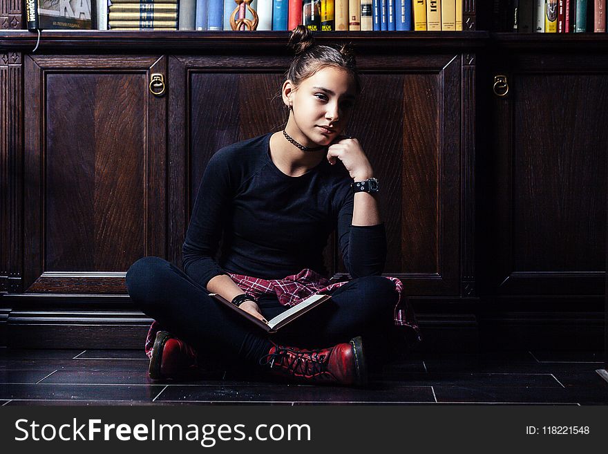 Woman Wearing Black Long-sleeved Shirt