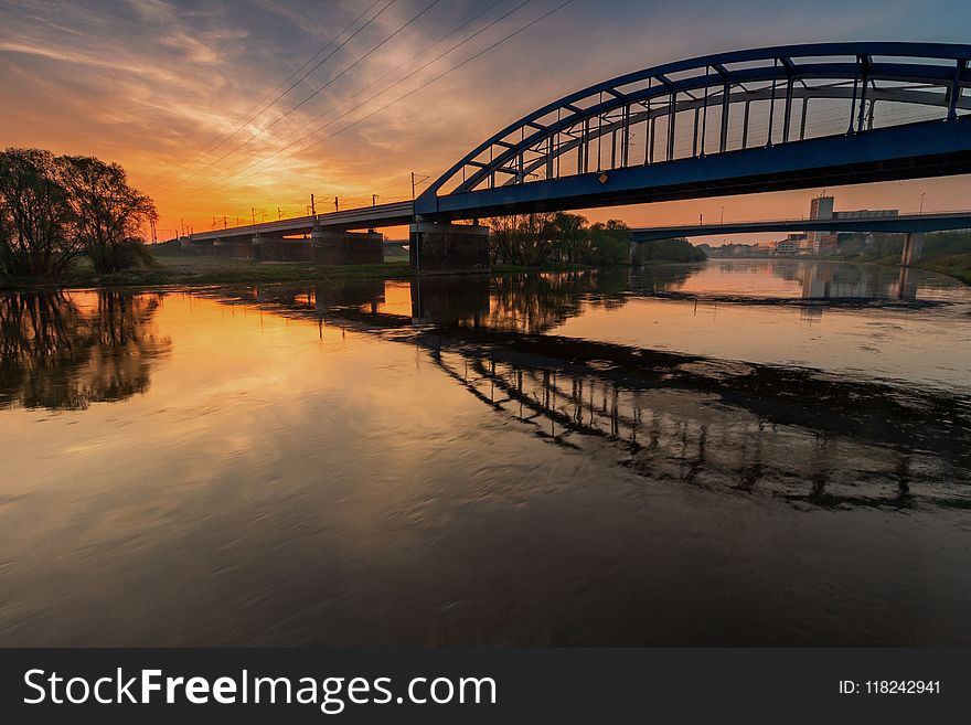 Reflection, Bridge, Sky, Waterway