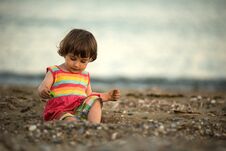 Toddler Baby Playing On A Beach Stock Photography
