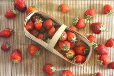 Strawberries In A Basket On A Table Top View Stock Photos