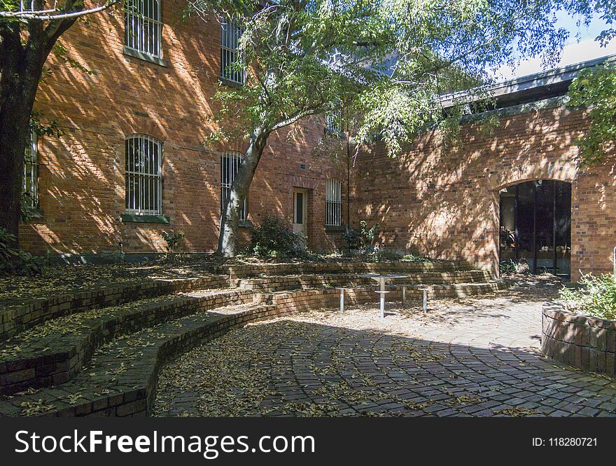 Old gaol and courthouse courtyard, now Federation University in the City of Ballarat, Victoria, Australia. Old gaol and courthouse courtyard, now Federation University in the City of Ballarat, Victoria, Australia