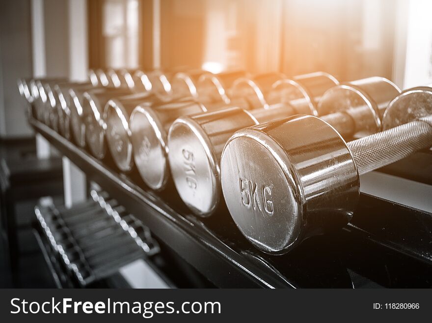 Rows Of 5KG Dumbbells In The Gym With Monochrome Color Tone