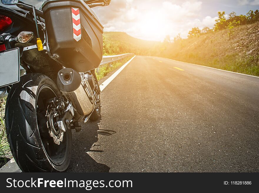 Touring motorbike on the side of the street