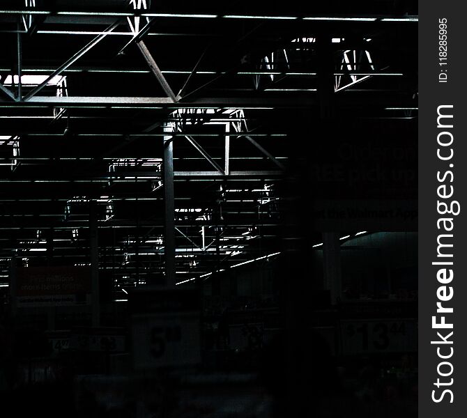 The structure and supporting beams of the warehouse ceiling in department store. The structure and supporting beams of the warehouse ceiling in department store