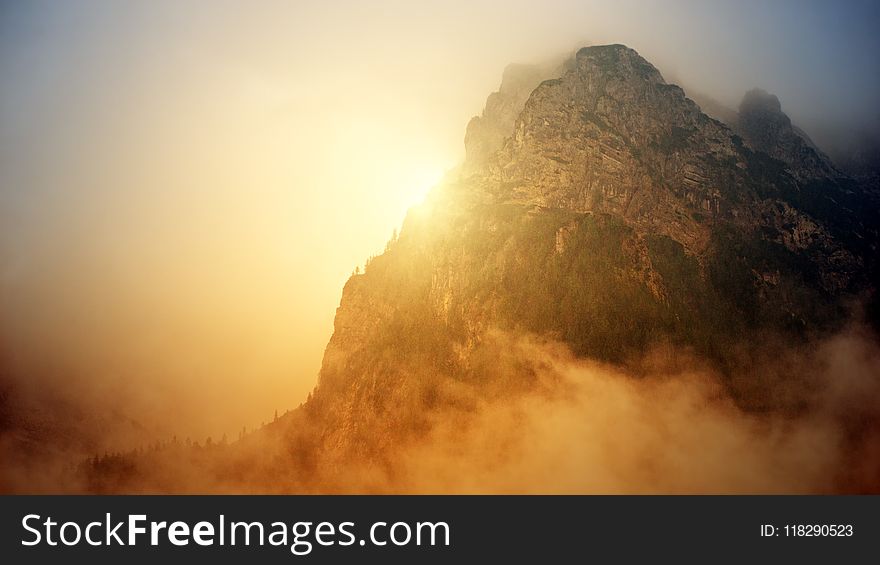 Golden Hour Photography of Mountain