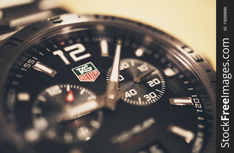 Round Black Tag Heuer Chronograph Watch