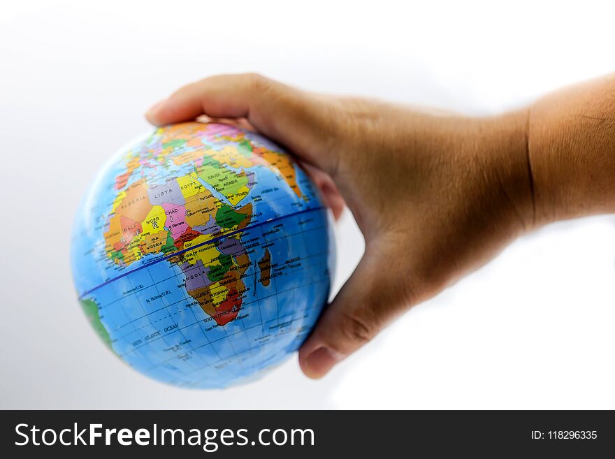 Holding Globe World Map On Hands.