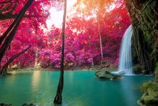 Waterfall In Deep Forest At Erawan Waterfall National Park Stock Photography