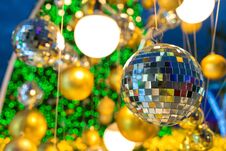 Decor And Bokeh Of Lights From Xmas For Christmas New Year Background Stock Photo