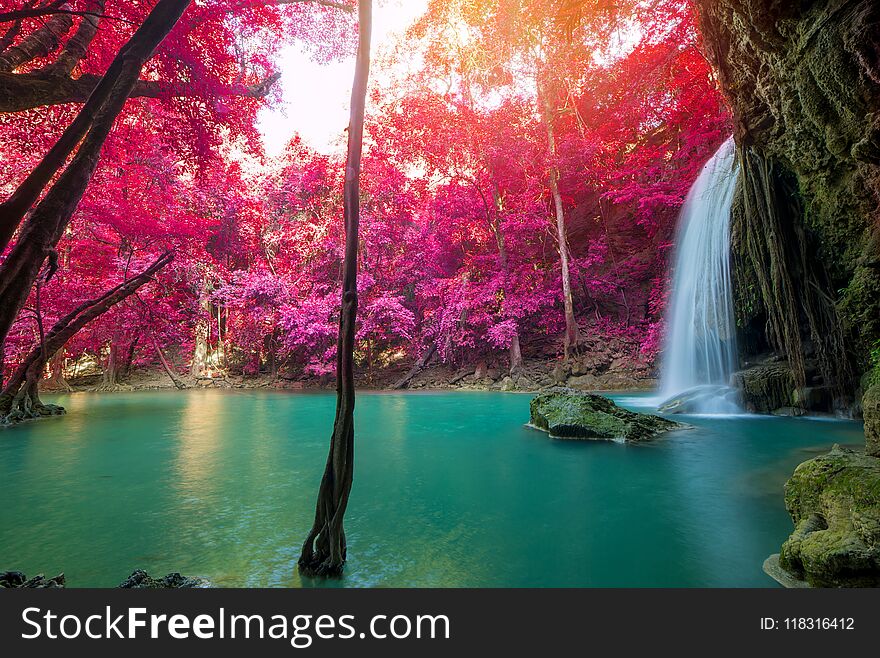 Waterfall in Deep forest at Erawan waterfall National Park