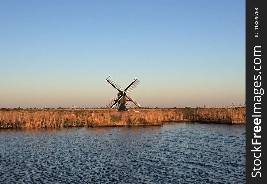 Windmill, Sky, Morning, Sea