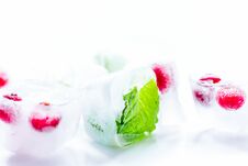 Ice Cubes With Red Berries And Mint White Background Stock Photos Ice Cubes With Red Berries And Mint White Background Stock Photos
