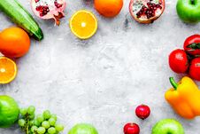 Fresh Vegetables And Fruits For Fitness Dinner On Stone Backgrou Stock Image