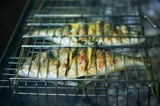 Sea Bream Prepared On Grill With Lemon And Rosemary Stock Photo