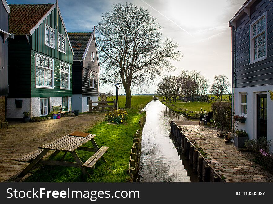 Netherland village marken, wood house, color, canal ,